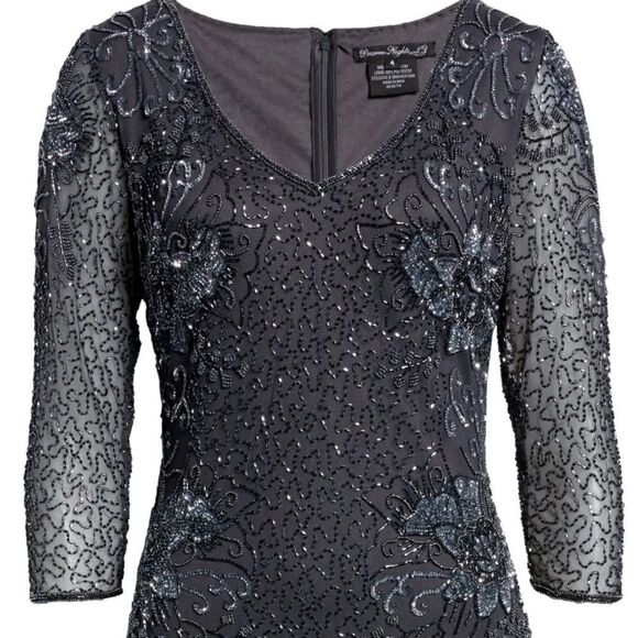 PISARRO Nights Beaded V-Neck Cocktail Dress in Size 4,Slate Charcoal Grey NWT - Picture 6 of 17